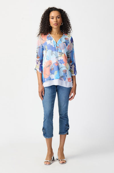 Joseph Ribkoff - Face Print Mesh Flared Top