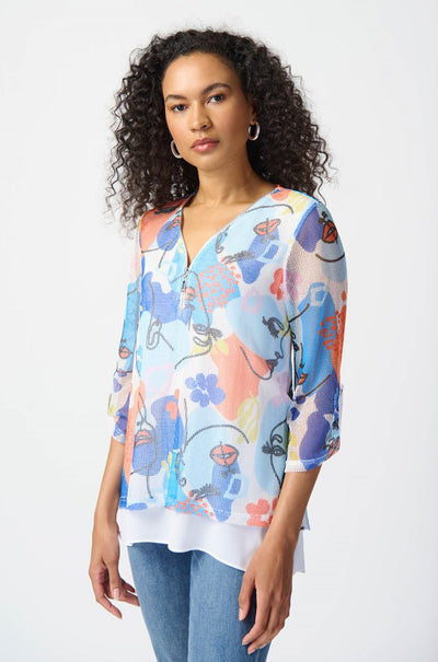 Joseph Ribkoff - Face Print Mesh Flared Top