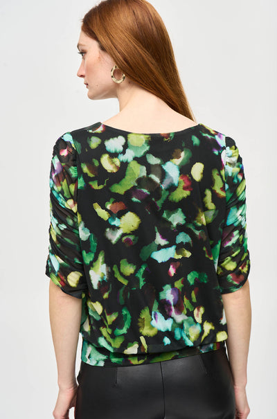 Joseph Ribkoff - Mesh Abstract Print Blouson Top