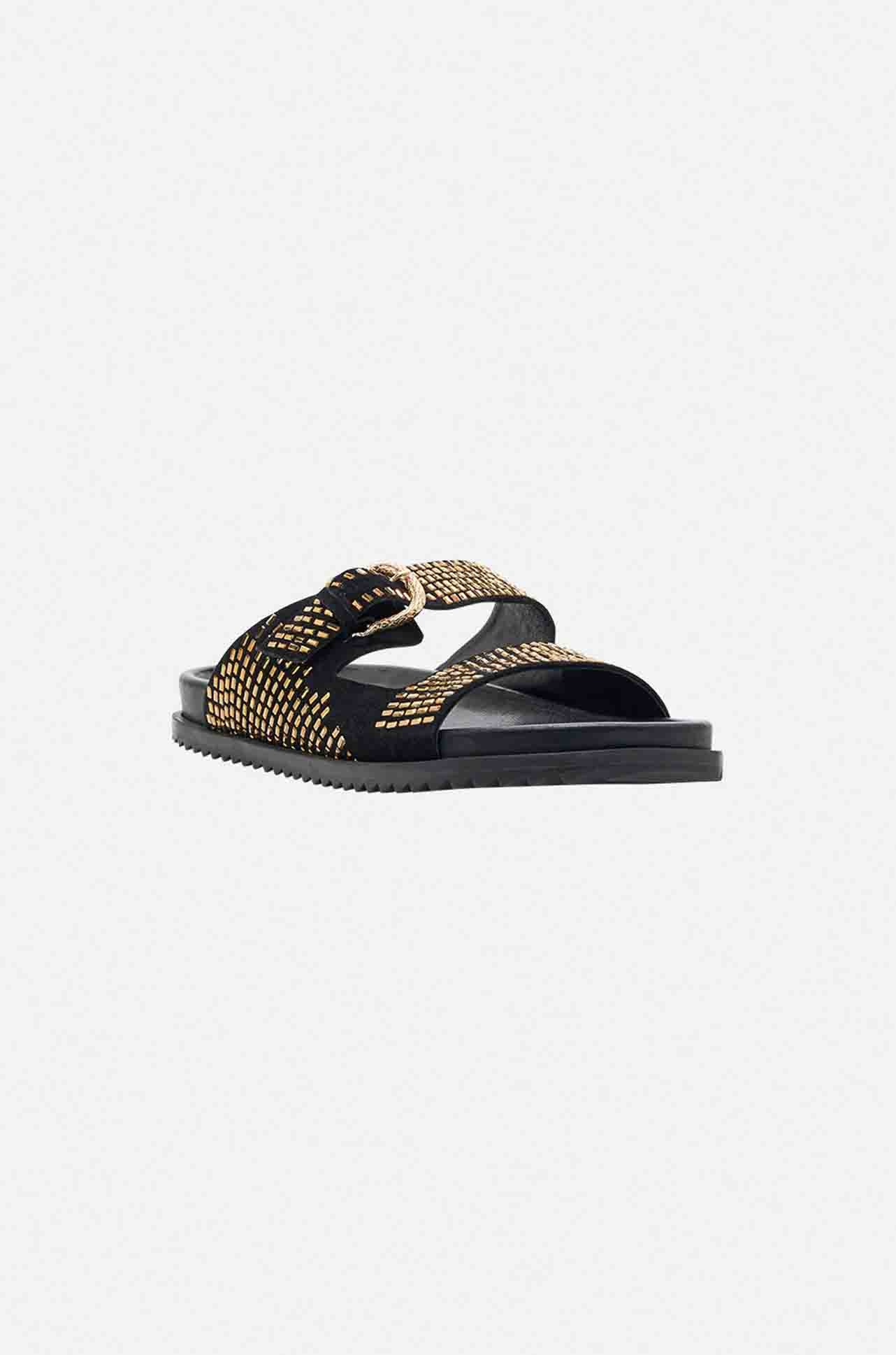 Camilla - Alisa Snake Buckle Sandal in Solid Black