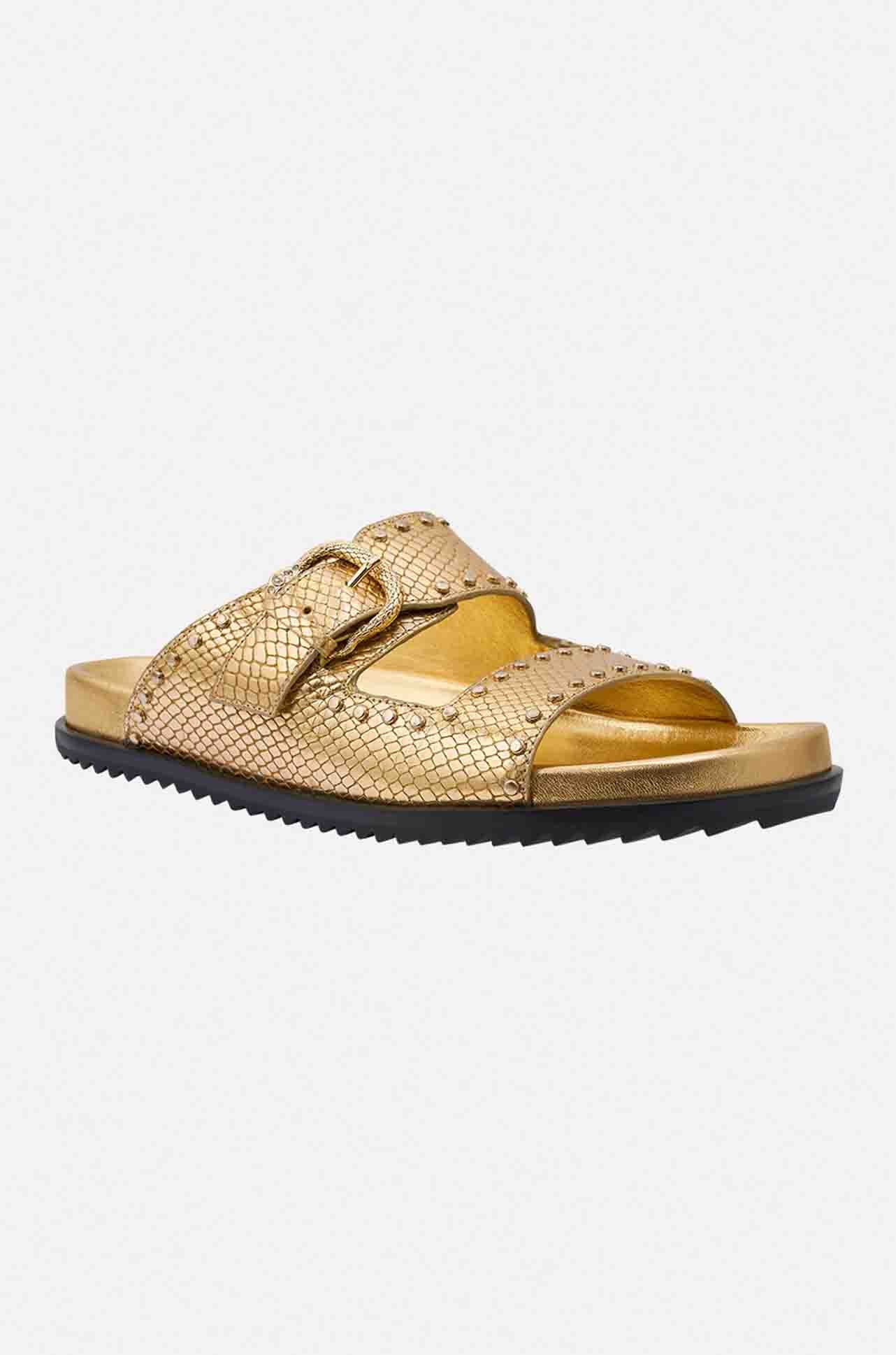 Camilla - Alisa Snake Buckle Sandal in Gold