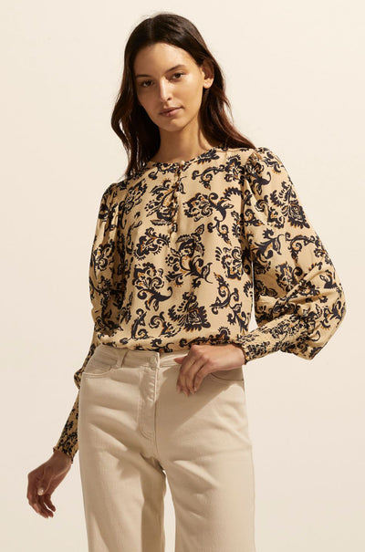 zoe kratzmann - beam top in ochre floral