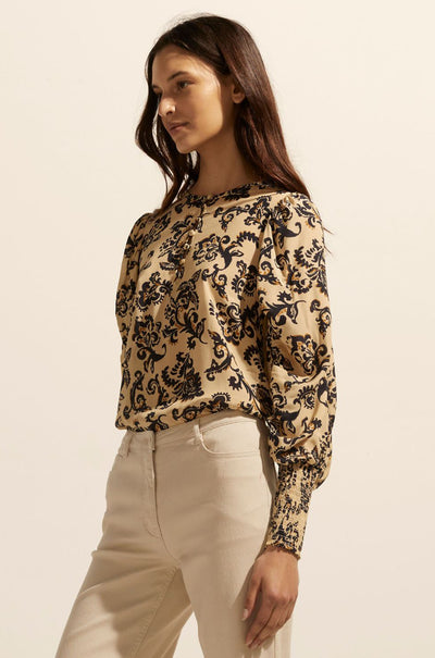 zoe kratzmann - beam top in ochre floral