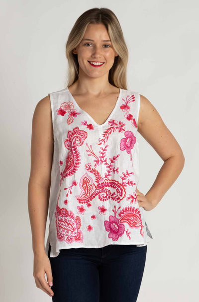 Johnny Was - Cassia Button Back Linen Tank