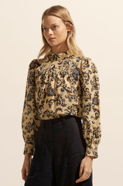 zoe kratzmann - faze top in ochre floral