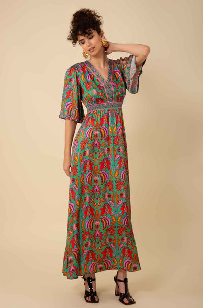 Hale Bob - Felicity V Neck Maxi Dress in Emerald