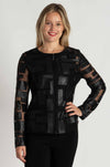 Joseph Ribkoff - Mesh and Leatherette Fitted Jacket in Black / Black