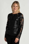 Joseph Ribkoff - Mesh and Leatherette Fitted Jacket in Black / Black