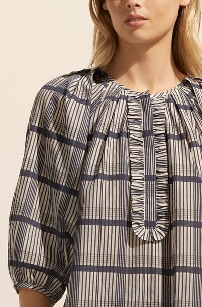 zoe kratzmann - refine top in ink/porcelain check