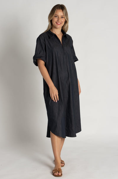 Mela Purdie - SS Zip Front Dress in Soft Stretch Denim