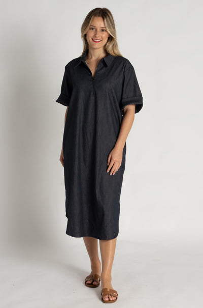 Mela Purdie - SS Zip Front Dress in Soft Stretch Denim