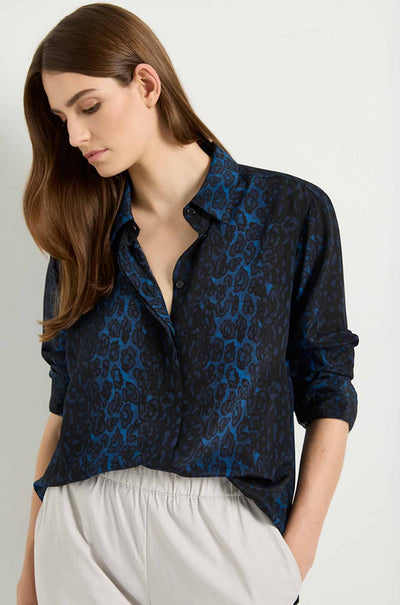 Mela Purdie - Soft Shirt in Sapphire Leopard Silk Print