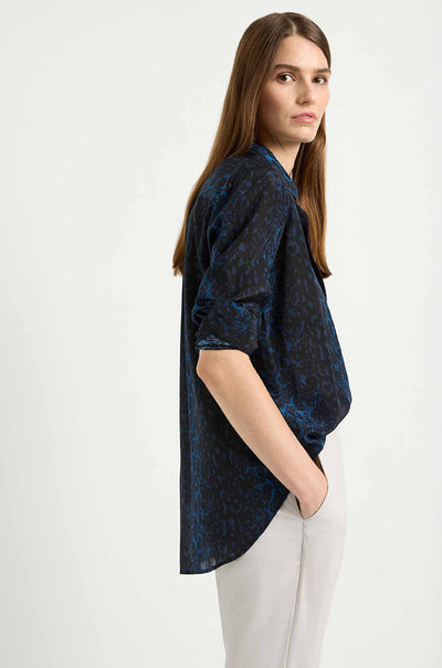 Mela Purdie - Soft Shirt in Sapphire Leopard Silk Print