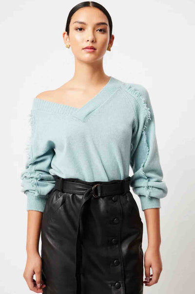 Once Was - Stella V-Neck Knit w/ Fringe Detail