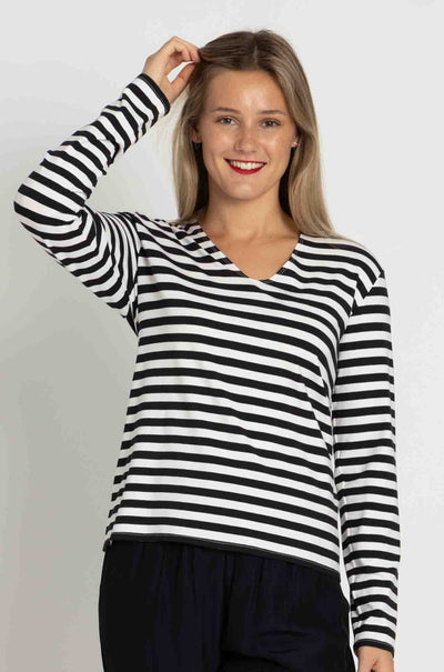 Mela Purdie - V Neck Top in Bevel Stripe Knit