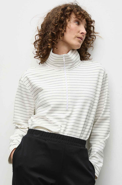 Mela Purdie - Zip Front Sweater in Micro Stripe Ponte