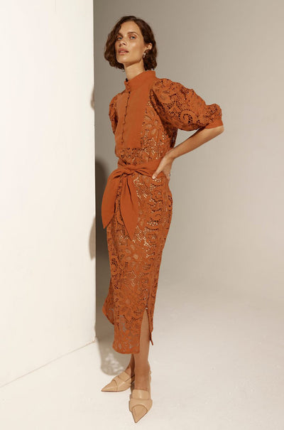 zoe kratzmann - kinetic dress in toffee lace