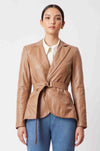 Once Was - Loren Leather Peplum & Belt Detail Blazer in Husk