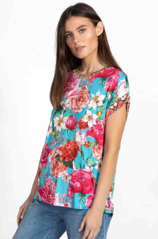 Johnny Was - Pink Rose Relaxed Tee - Zambezee